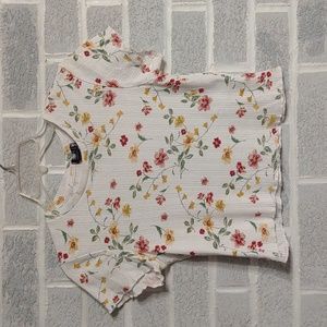 SWS Women's White Textured Delicate Floral Crew Neck Crop Top Size Medium